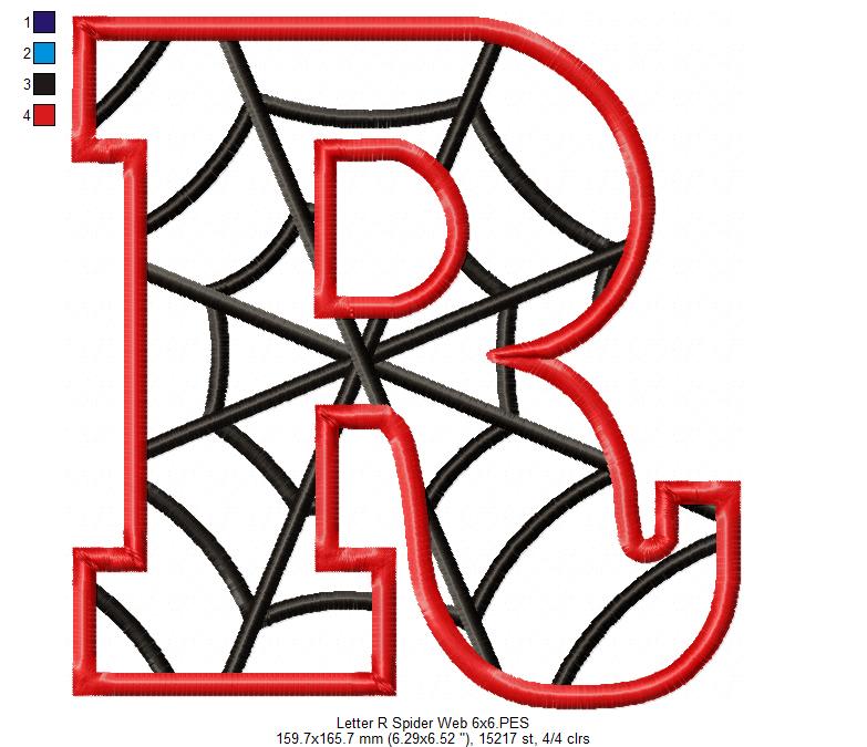 Monogram R Spider Web Letter R - Applique - Machine Embroidery Embroidery