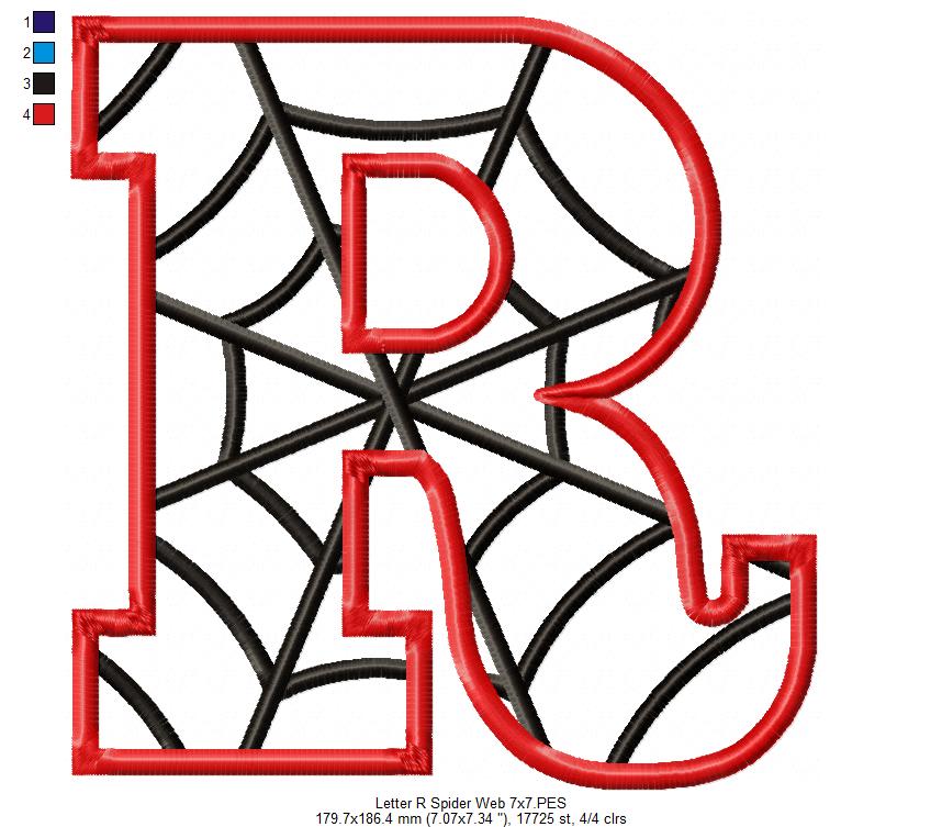 Monogram R Spider Web Letter R - Applique - Machine Embroidery Embroidery