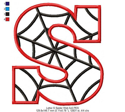 Monogram S Spider Web Letter S - Applique Machine Embroidery Design