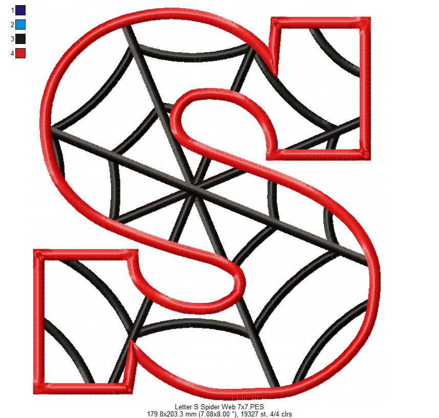 Monogram S Spider Web Letter S - Applique Machine Embroidery Design