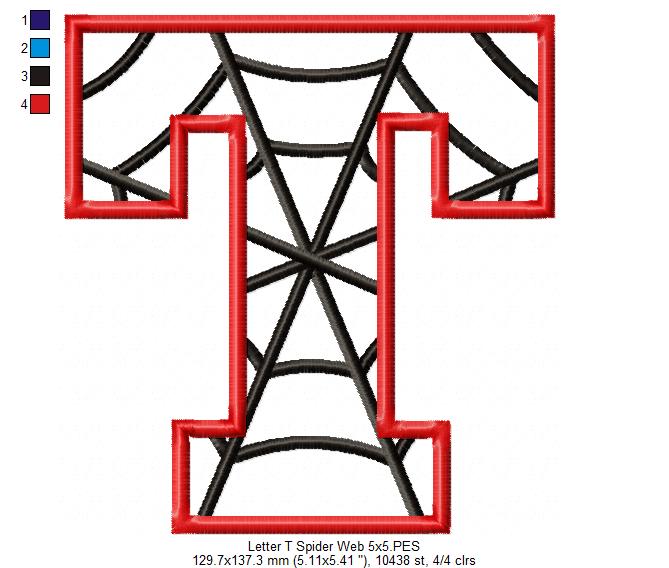 Monogram T Spider Web Letter T - Applique - Machine Embroidery Embroidery