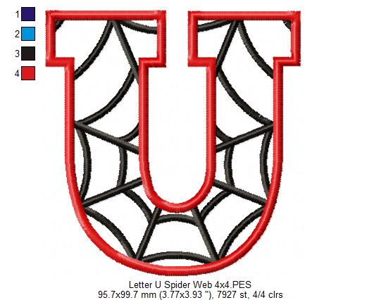 Monogram U Spider Web Letter U - Applique - Machine Embroidery Embroidery