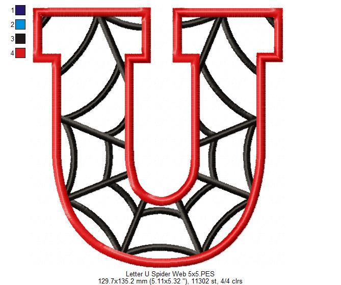 Monogram U Spider Web Letter U - Applique - Machine Embroidery Embroidery