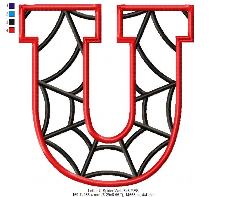 Monogram U Spider Web Letter U - Applique - Machine Embroidery Embroidery