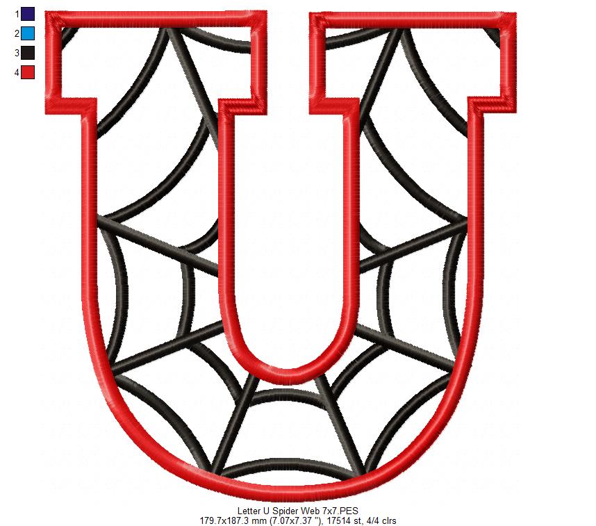 Monogram U Spider Web Letter U - Applique - Machine Embroidery Embroidery