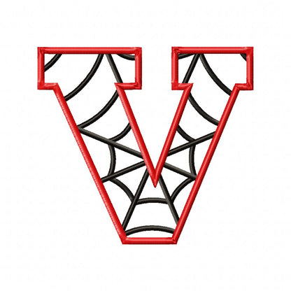 Monogram V Spider Web Letter V - Applique - Machine Embroidery Embroidery