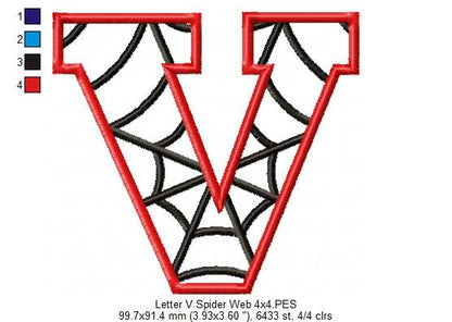Monogram V Spider Web Letter V - Applique - Machine Embroidery Embroidery