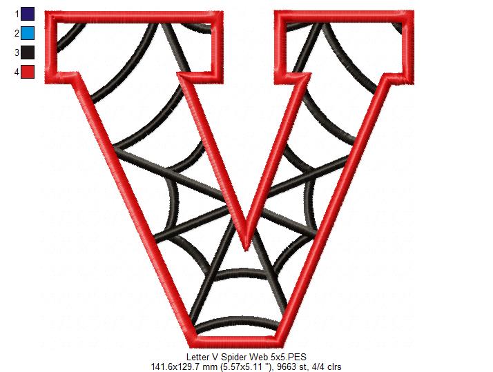 Monogram V Spider Web Letter V - Applique - Machine Embroidery Embroidery