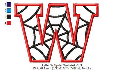 Monogram W Spider Web Letter W - Applique - Machine Embroidery Design