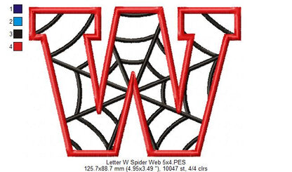 Monogram W Spider Web Letter W - Applique - Machine Embroidery Design