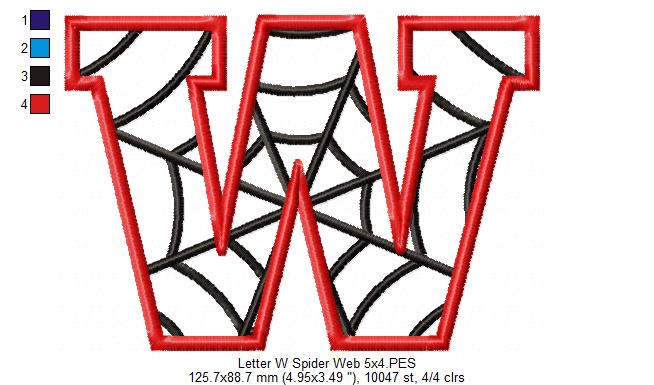 Monogram W Spider Web Letter W - Applique - Machine Embroidery Design