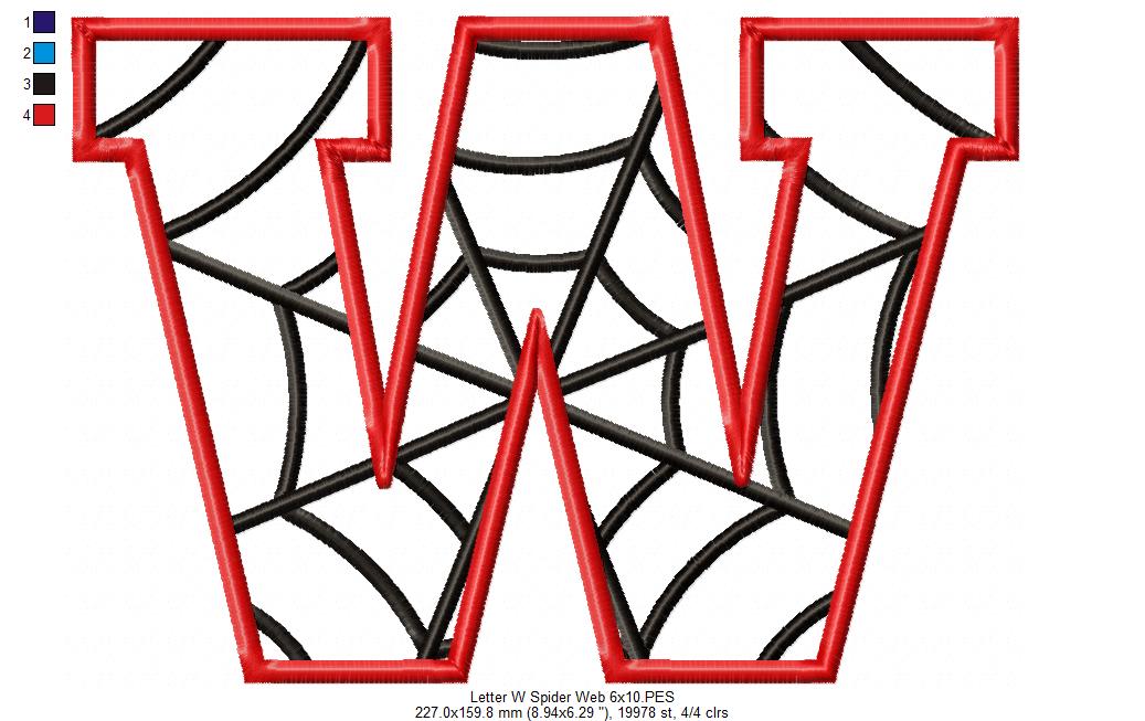 Monogram W Spider Web Letter W - Applique - Machine Embroidery Design