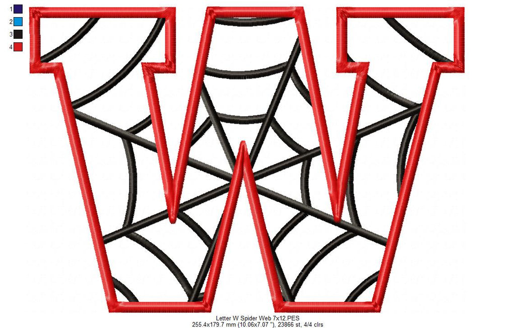 Monogram W Spider Web Letter W - Applique - Machine Embroidery Design