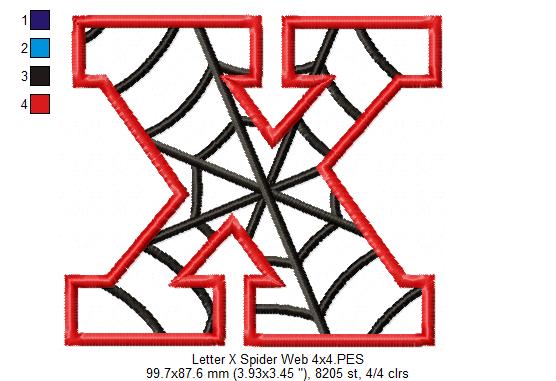 Monogram X Spider Web Letter X - Applique Machine Embroidery Embroidery