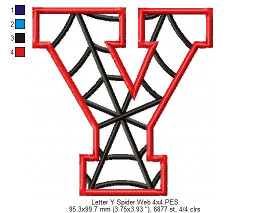 Monogram Y Spider Web Letter Y - Applique Machine Embroidery Embroidery