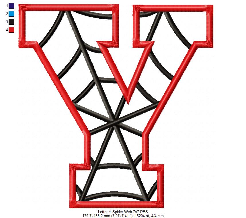 Monogram Y Spider Web Letter Y - Applique Machine Embroidery Embroidery