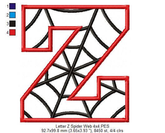 Monogram Z Spider Web Letter Z - Applique Machine Embroidery Embroidery
