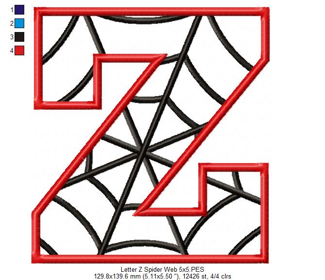 Monogram Z Spider Web Letter Z - Applique Machine Embroidery Embroidery