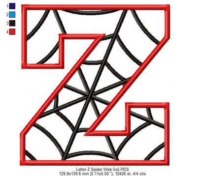 Monogram Z Spider Web Letter Z - Applique Machine Embroidery Embroidery
