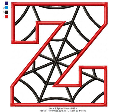Monogram Z Spider Web Letter Z - Applique Machine Embroidery Embroidery
