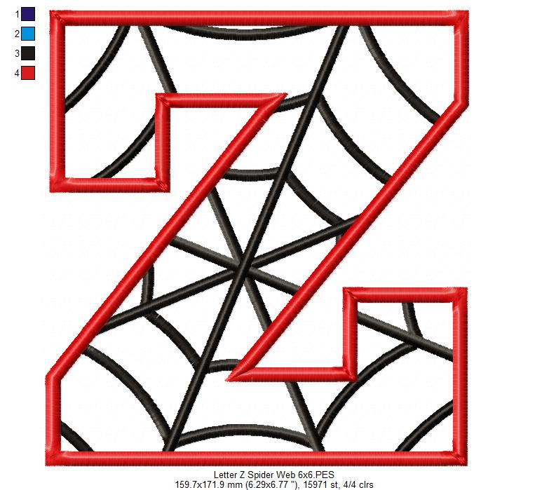 Monogram Z Spider Web Letter Z - Applique Machine Embroidery Embroidery