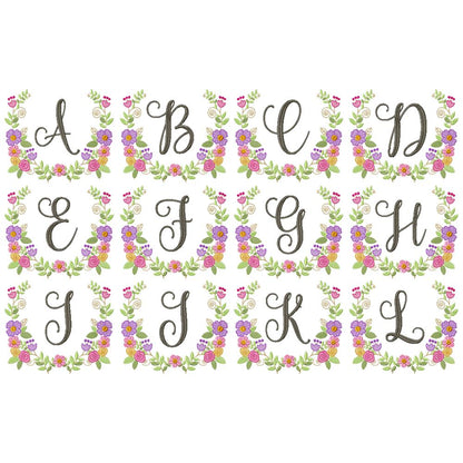 Monogram A-Z Floral Wreath Alphabet - Fill Stitch - Machine Embroidery Design