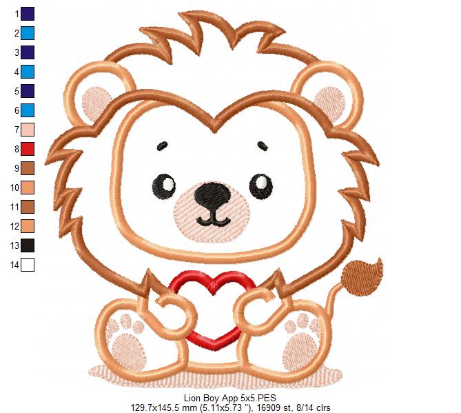 Lion Boy with Heart - Applique - Machine Embroidery Design
