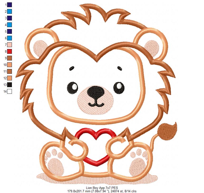 Lion Boy with Heart - Applique - Machine Embroidery Design
