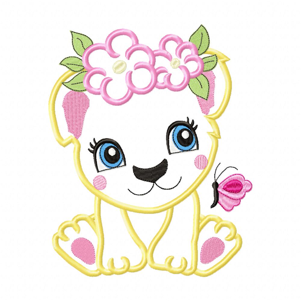 Sweet Floral Lion Cub Collection – Fill Stitch & Applique – Machine Embroidery Design