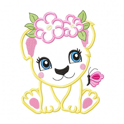 Sweet Floral Lion Cub Collection – Fill Stitch & Applique – Machine Embroidery Design