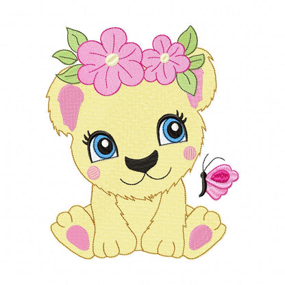 Sweet Floral Lion Cub Collection – Fill Stitch & Applique – Machine Embroidery Design