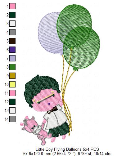 Baby Boy Flying Balloons - Fill Stitch Embroidery