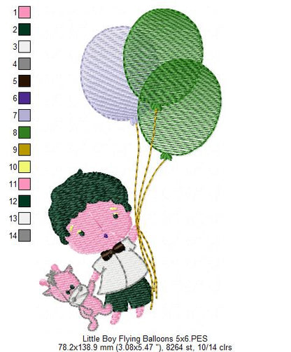 Baby Boy Flying Balloons - Fill Stitch Embroidery
