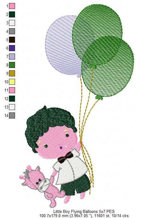 Baby Boy Flying Balloons - Fill Stitch Embroidery