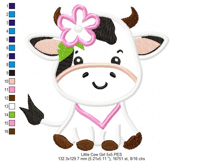 Little Cow Girl - Applique - Machine Embroidery Design