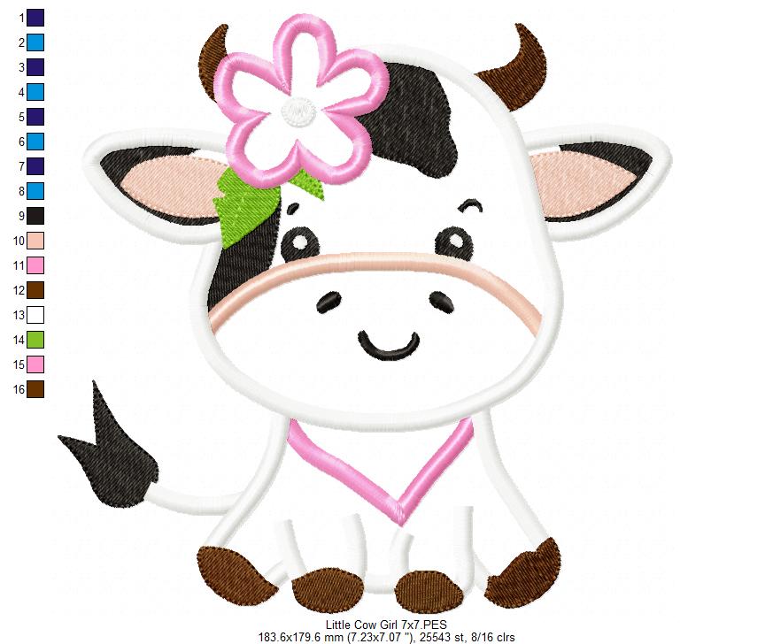 Little Cow Girl - Applique - Machine Embroidery Design