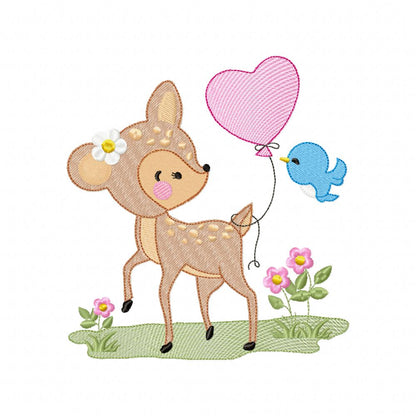 Little Doe and Balloon - Fill Stitch - Machine Embroidery Design