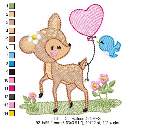 Little Doe and Balloon - Fill Stitch - Machine Embroidery Design