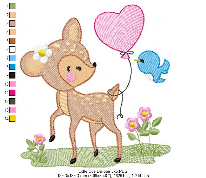 Little Doe and Balloon - Fill Stitch - Machine Embroidery Design