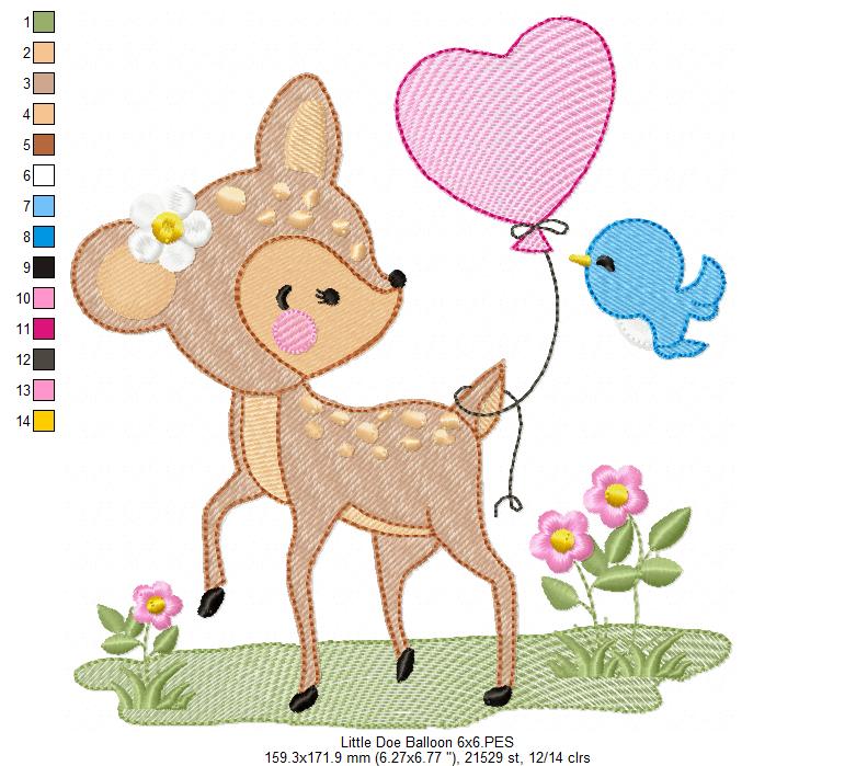 Little Doe and Balloon - Fill Stitch - Machine Embroidery Design