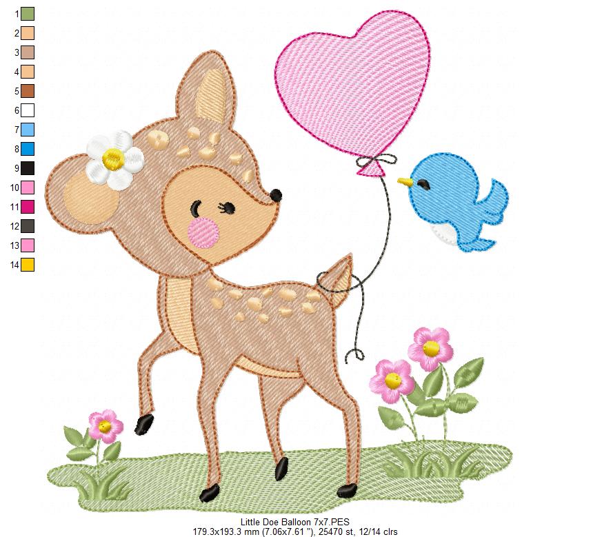 Little Doe and Balloon - Fill Stitch - Machine Embroidery Design