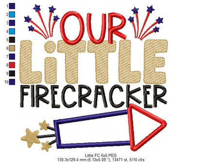 Our Little Firecracker 4th of July - Applique - Machine Embroidery Design