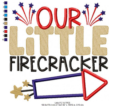 Our Little Firecracker 4th of July - Applique - Machine Embroidery Design