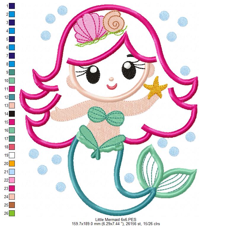 Little Mermaid - Applique - Machine Embroidery Design