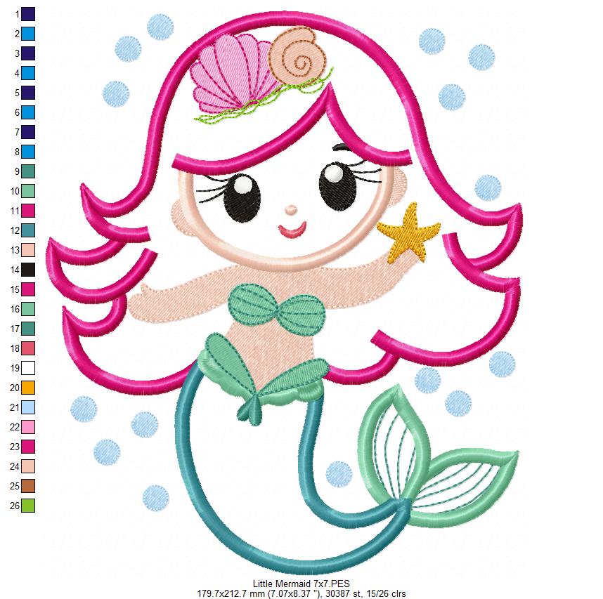 Little Mermaid - Applique - Machine Embroidery Design