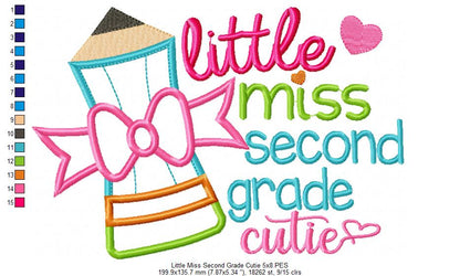 Little Miss Second Grade Cutie - Applique Embroidery