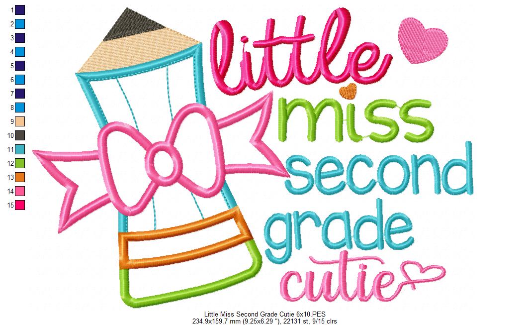 Little Miss Second Grade Cutie - Applique Embroidery