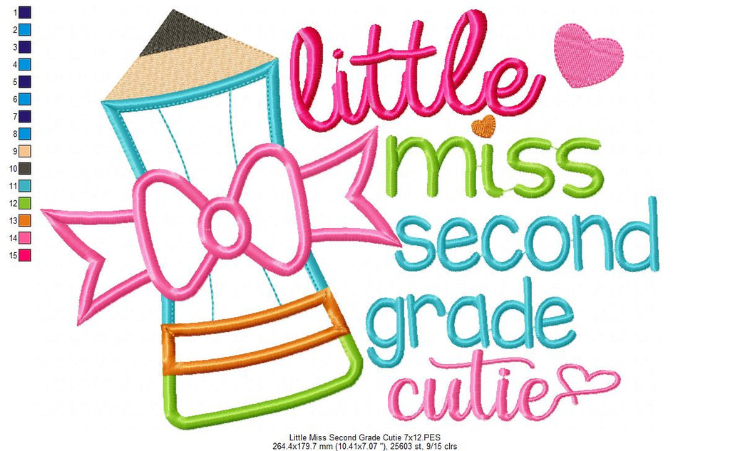 Little Miss Second Grade Cutie - Applique Embroidery