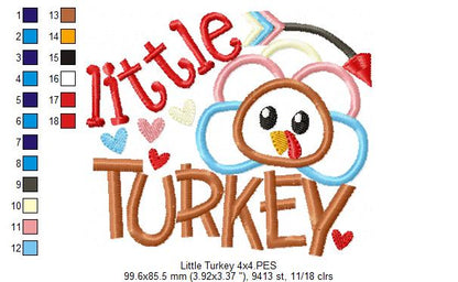 Thanksgiving Little Turkey - Applique Embroidery