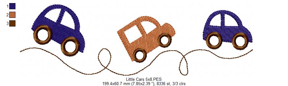 🚙 Little Cars Parade – Fill Stitch - Machine Embroidery Design